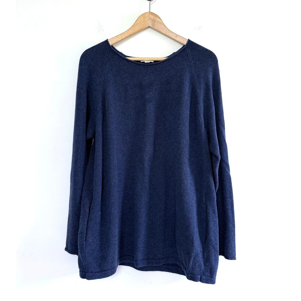 J JILL PureJill navy blue long sleeve cotton cashmere knit crew neck sweater top